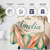 Vintage Tile Style Geometric Pattern in Brown and Cream Tones Lovely  Personalised Custom Name Super Soft Fleece Blanket Bed Sofa Throw