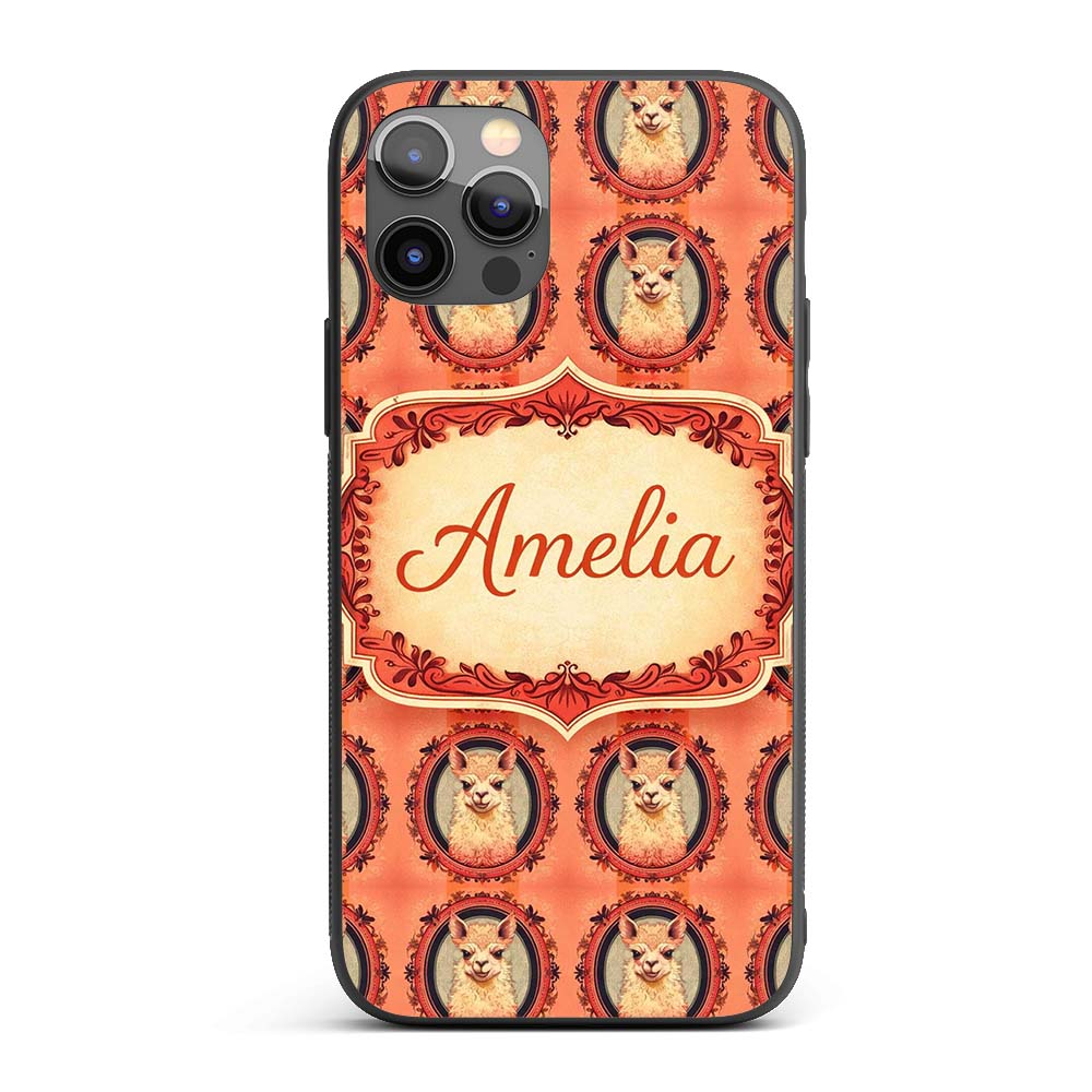 Alpaca Portrait Oval Frame Vintage Style Animal Custom Name Protective Phone Case Mobile Cover Durable Everyday Smartphone Shock Resistant