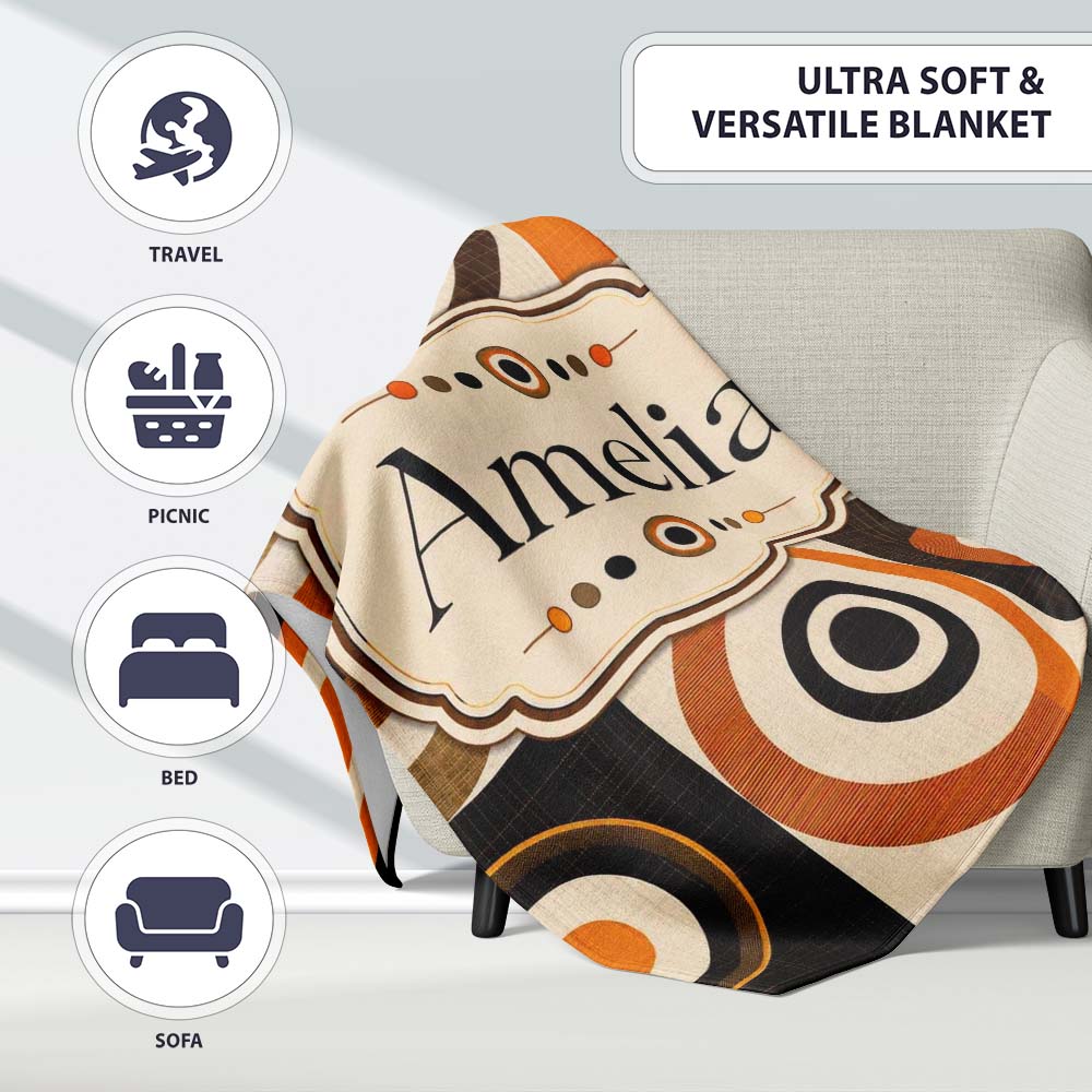 Concentric Circle Pattern in Orange Brown and Cream Cute Unique Gift  Personalised Custom Name Super Soft Fleece Blanket Bed Sofa Throw