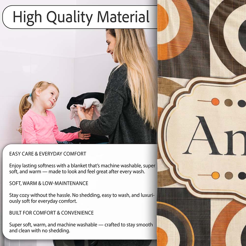 Concentric Circle Pattern in Orange Brown and Cream Cute Unique Gift  Personalised Custom Name Super Soft Fleece Blanket Bed Sofa Throw