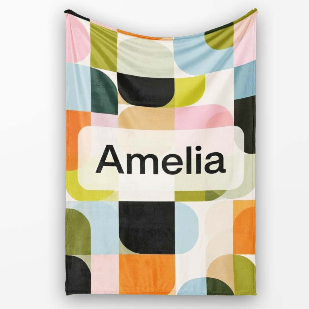 Bold Pink and Green Geometric Floral Pattern Seamless Design Lovely  Personalised Custom Name Super Soft Fleece Blanket Bed Sofa Throw