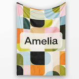 Bold Pink and Green Geometric Floral Pattern Seamless Design Lovely  Personalised Custom Name Super Soft Fleece Blanket Bed Sofa Throw