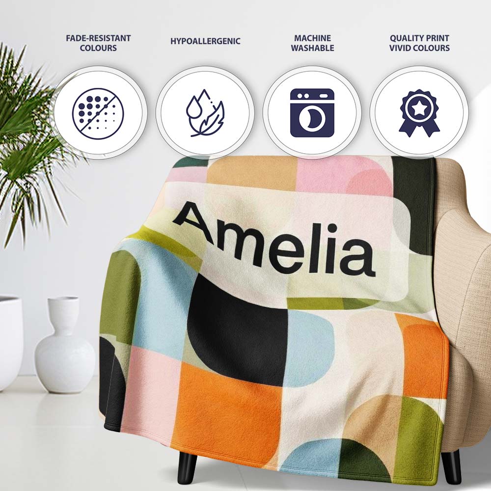 Bold Pink and Green Geometric Floral Pattern Seamless Design Lovely  Personalised Custom Name Super Soft Fleece Blanket Bed Sofa Throw