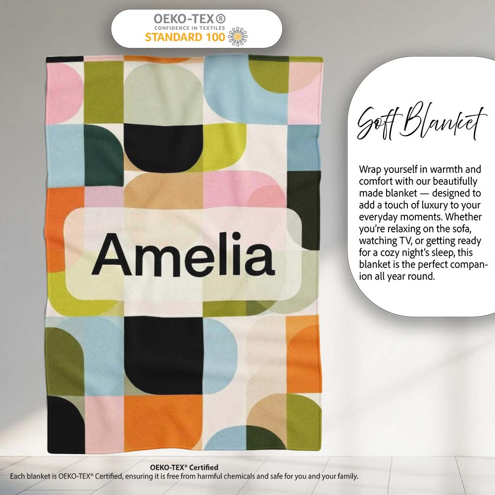 Bold Pink and Green Geometric Floral Pattern Seamless Design Lovely  Personalised Custom Name Super Soft Fleece Blanket Bed Sofa Throw