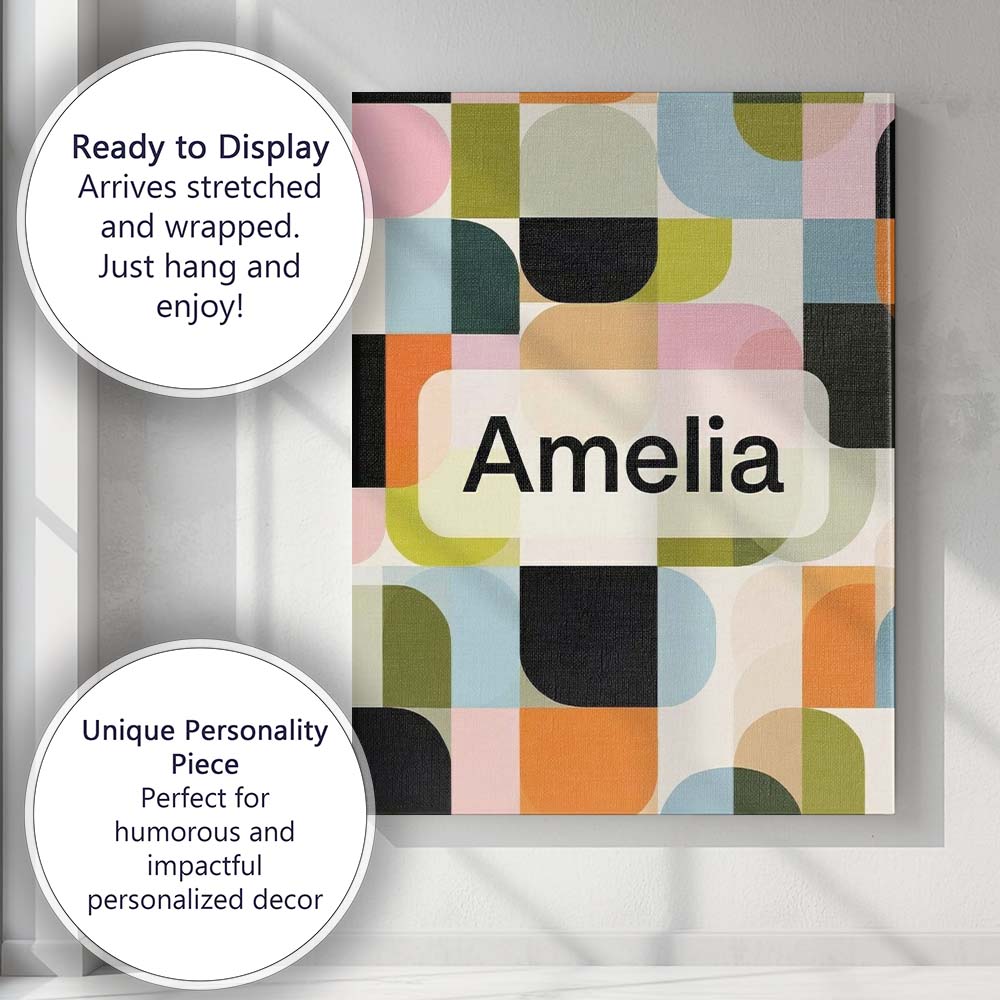 Personalised Name Bold Pink and Green Custom Modern Room Accent Creative Decorator Style Canvas Wall Art Print Decor Picture Ready to Hang