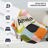 Bold Pink and Green Geometric Floral Pattern Seamless Design Lovely  Personalised Custom Name Super Soft Fleece Blanket Bed Sofa Throw