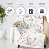 Cute Rainbow Unicorn Cat Cartoon Animal Pattern Perfect Gift for Her  Personalised Custom Name Super Soft Fleece Blanket Bed Sofa Throw