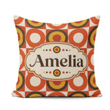 Custom Name Bold Orange Yellow Circle Check Seamless Pattern Square Filled Cushion Throw Pillow Sofa Bed Home Decor Zip Washable UK Made