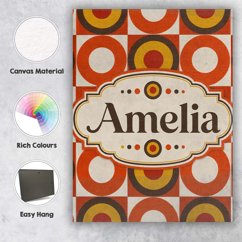 Personalised Name Bold Orange Yellow Circle Custom  Bespoke Interior Contemporary Canvas Wall Art Print Decor Picture Ready to Hang