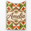 Mid Century Orange Green Star Tile Geometric Seamless Pattern Lovely  Personalised Custom Name Super Soft Fleece Blanket Bed Sofa Throw