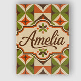 Personalised Name Mid Century Orange Green Custom  Unique Gift Idea Elegant Feature Canvas Wall Art Print Decor Picture Ready to Hang