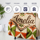 Mid Century Orange Green Star Tile Geometric Seamless Pattern Lovely  Personalised Custom Name Super Soft Fleece Blanket Bed Sofa Throw