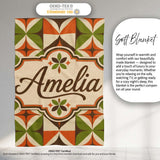 Mid Century Orange Green Star Tile Geometric Seamless Pattern Lovely  Personalised Custom Name Super Soft Fleece Blanket Bed Sofa Throw