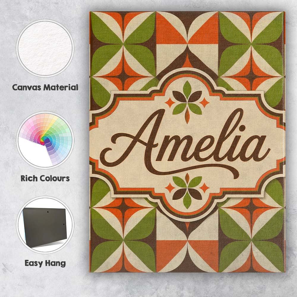Personalised Name Mid Century Orange Green Custom  Unique Gift Idea Elegant Feature Canvas Wall Art Print Decor Picture Ready to Hang