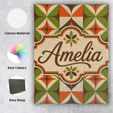 Personalised Name Mid Century Orange Green Custom  Unique Gift Idea Elegant Feature Canvas Wall Art Print Decor Picture Ready to Hang
