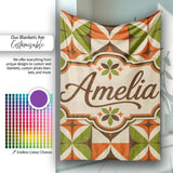 Mid Century Orange Green Star Tile Geometric Seamless Pattern Lovely  Personalised Custom Name Super Soft Fleece Blanket Bed Sofa Throw