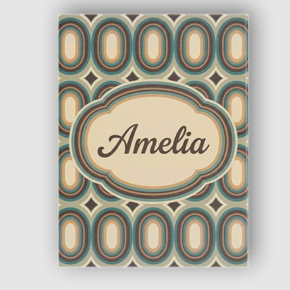 Personalised Name Oval Teal Beige Geometric Custom  Bespoke Interior Contemporary Canvas Wall Art Print Decor Picture Ready to Hang