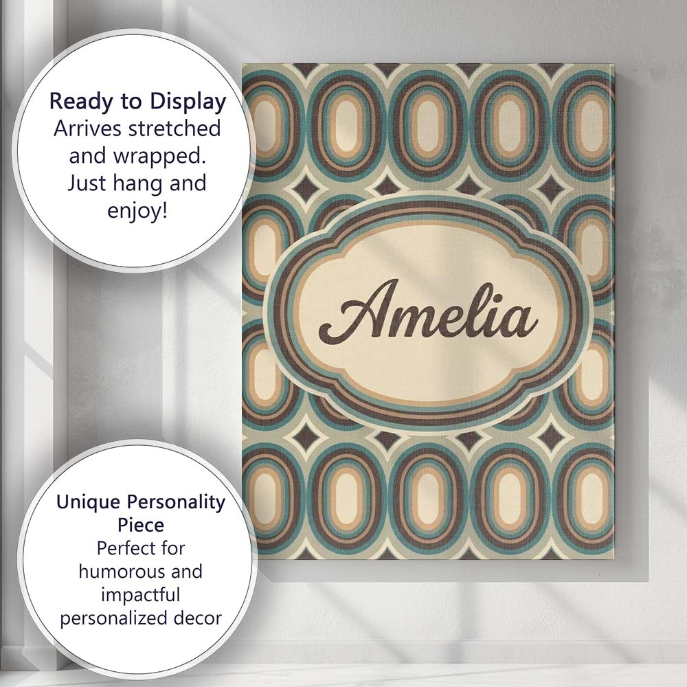 Personalised Name Oval Teal Beige Geometric Custom  Bespoke Interior Contemporary Canvas Wall Art Print Decor Picture Ready to Hang