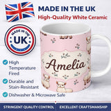 Personalized Custom Name Cute Alpaca Llama Farm Animals Floral Seamless Pattern Blush Pink 11oz Ceramic Coffee Tea Mug White Large Handle