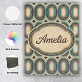Personalised Name Oval Teal Beige Geometric Custom  Bespoke Interior Contemporary Canvas Wall Art Print Decor Picture Ready to Hang