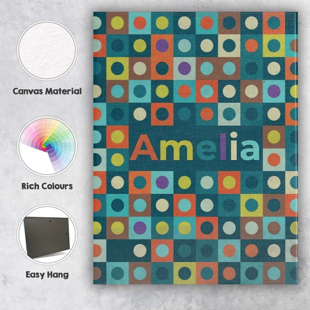 Personalised Name Multicolor Dot Grid Bold Custom  Unique Gift Idea Elegant Feature Canvas Wall Art Print Decor Picture Ready to Hang