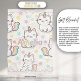 Cute Rainbow Unicorn Cat Cartoon Animal Pattern Perfect Gift for Her  Personalised Custom Name Super Soft Fleece Blanket Bed Sofa Throw