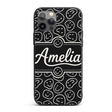 Abstract Black White Doodle Faces Printed Design Custom Name Protective Phone Case Mobile Cover Durable Everyday Smartphone Shock Resistant