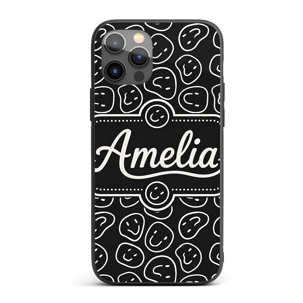 Abstract Black White Doodle Faces Printed Design Custom Name Protective Phone Case Mobile Cover Durable Everyday Smartphone Shock Resistant