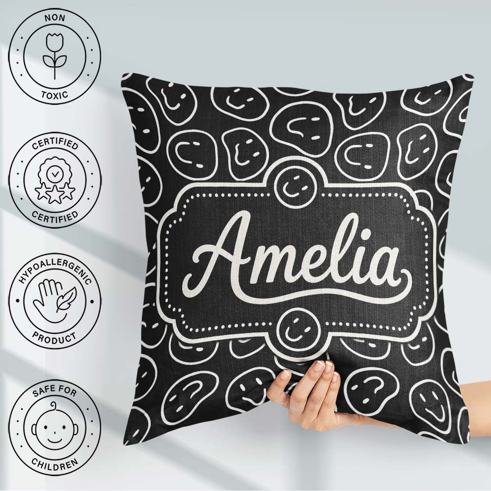 Custom Name Abstract Black White Doodle Faces Seamless Pattern Square Filled Cushion Throw Pillow Sofa Bed Home Decor Zip Washable UK Made