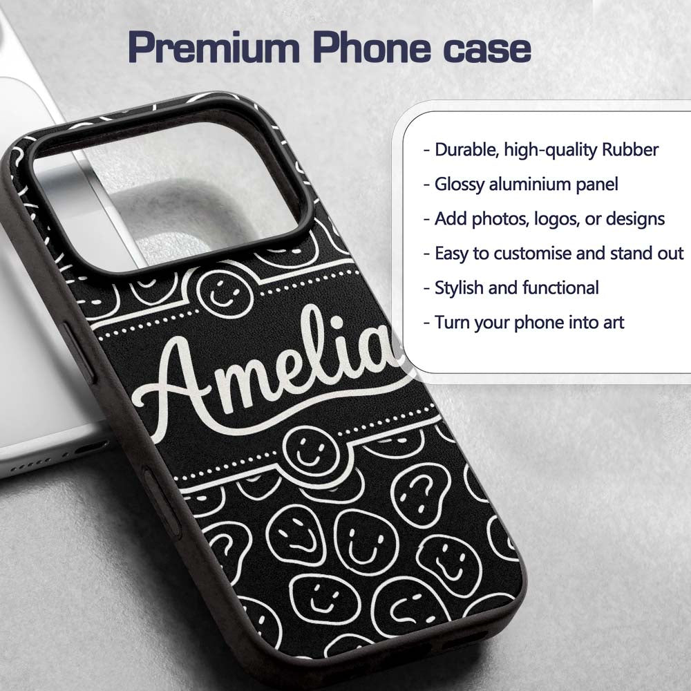 Abstract Black White Doodle Faces Printed Design Custom Name Protective Phone Case Mobile Cover Durable Everyday Smartphone Shock Resistant