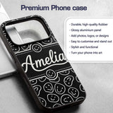 Abstract Black White Doodle Faces Printed Design Custom Name Protective Phone Case Mobile Cover Durable Everyday Smartphone Shock Resistant
