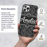 Abstract Black White Doodle Faces Printed Design Custom Name Protective Phone Case Mobile Cover Durable Everyday Smartphone Shock Resistant
