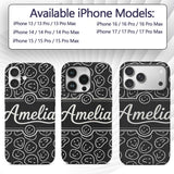 Abstract Black White Doodle Faces Printed Design Custom Name Protective Phone Case Mobile Cover Durable Everyday Smartphone Shock Resistant