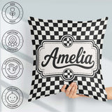 Custom Name Classic Black White Checkerboard Seamless Pattern Square Filled Cushion Throw Pillow Sofa Bed Home Decor Zip Washable UK Made