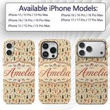 Vintage Toile Style Women Garden Scene Seamless Custom Name Protective Phone Case Mobile Cover Durable Everyday Smartphone Shock Resistant