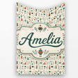 Scandinavian Folk Art Floral and Character Seamless Pattern Nordic  Personalised Custom Name Super Soft Fleece Blanket Bed Sofa Throw