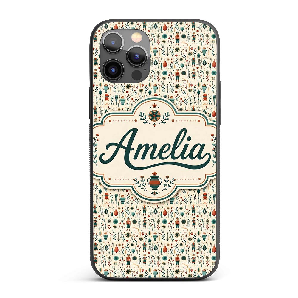 Scandinavian Folk Art Floral and Printed Design Custom Name Protective Phone Case Mobile Cover Durable Everyday Smartphone Shock Resistant