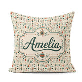 Custom Name Scandinavian Folk Art and Character Seamless Pattern Square Filled Cushion Throw Pillow Sofa Bed Home Decor Zip Washable UK Made