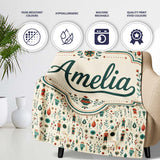 Scandinavian Folk Art Floral and Character Seamless Pattern Nordic  Personalised Custom Name Super Soft Fleece Blanket Bed Sofa Throw