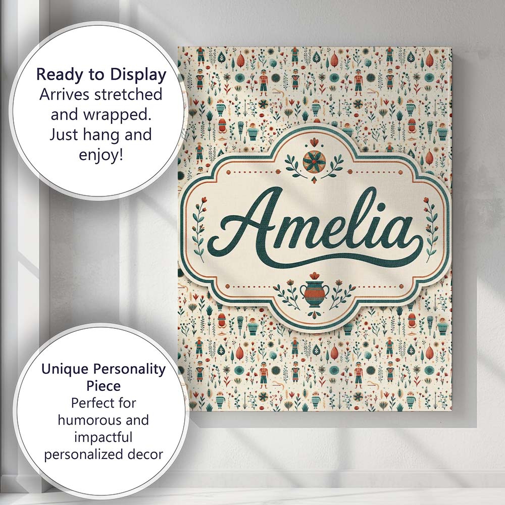 Personalised Name Scandinavian Folk Custom  Stylish Home Interior Elegant Feature Canvas Wall Art Print Decor Picture Ready to Hang