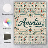 Personalised Name Scandinavian Folk Custom  Stylish Home Interior Elegant Feature Canvas Wall Art Print Decor Picture Ready to Hang