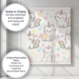 Personalised Name Cute Rainbow Unicorn Cat Cartoon Animal Pattern Custom  Bespoke Canvas Wall Art Print Decor Picture Ready to Hang