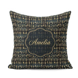 Custom Name Gold Botanical Folk Figures on Dark Seamless Pattern Square Filled Cushion Throw Pillow Sofa Bed Home Decor Zip Washable UK Made