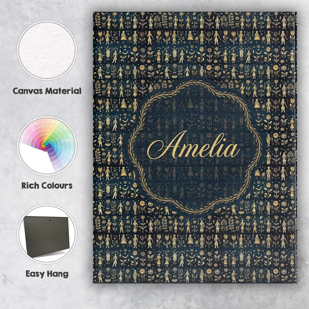 Personalised Name Gold Botanical Folk Custom  Unique Gift Idea Modern Room Accent Canvas Wall Art Print Decor Picture Ready to Hang
