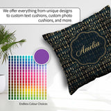 Custom Name Gold Botanical Folk Figures on Dark Seamless Pattern Square Filled Cushion Throw Pillow Sofa Bed Home Decor Zip Washable UK Made