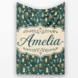 Vintage Children Floral Meadow Seamless Pattern Classic Storybook  Personalised Custom Name Super Soft Fleece Blanket Bed Sofa Throw