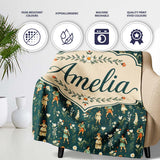 Vintage Children Floral Meadow Seamless Pattern Classic Storybook  Personalised Custom Name Super Soft Fleece Blanket Bed Sofa Throw