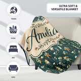 Vintage Children Floral Meadow Seamless Pattern Classic Storybook  Personalised Custom Name Super Soft Fleece Blanket Bed Sofa Throw