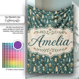 Vintage Children Floral Meadow Seamless Pattern Classic Storybook  Personalised Custom Name Super Soft Fleece Blanket Bed Sofa Throw