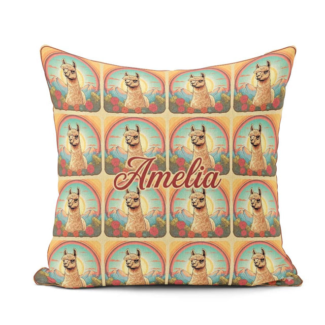 Custom Name Alpaca Rainbow Floral Pattern Artistic Animal Design Square Filled Cushion Throw Pillow Sofa Bed Home Decor Zip Washable UK Made